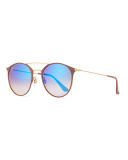 Mirrored Iridescent Round Double-Bridge Flash Sunglasses