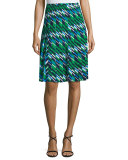 Striped Multi-Pleat A-Line Skirt, Maritime/Multi