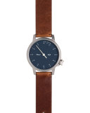 Stainless Steel Watch with Leather Strap, Brown