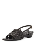 Ginny Woven Leather Slingback Sandal, Black