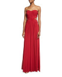 Strapless Pleated Cutout Gown, Deep Red