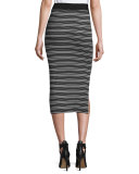 Engineered Striped Ribbed Pencil Skirt, Black/White