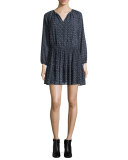 Woodbrook Bracelet-Sleeve Printed Chiffon Minidress, New Navy