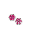 Platinum & Ruby Floral Stud Earrings