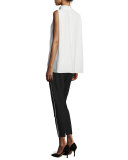 Ellen High-Neck Trapeze Blouse, Cloud 