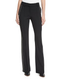 Luke Studded Boot-Cut Pants, Black