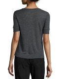 Wool Short-Sleeve Crewneck Sweater