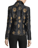 Metallic Floral-Embroidered Jacket, Black/Gold