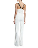 Deep-V Wide-Leg Jumpsuit, White