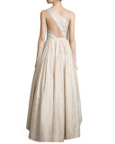 One-Shoulder Metallic Ball Gown 