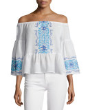 Santori Off-The-Shoulder Embroidered Top, White