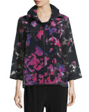 Petal Bracelet-Sleeve Burnout Jacket, Black/Multi, Petite 