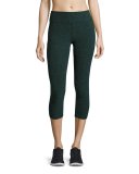 Space-Dye Capri Sport Leggings, Black/Evergreen