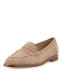 Urbane Suede Flat Penny Loafer, Taupe