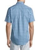 Plaid Short-Sleeve Sport Shirt, Blue