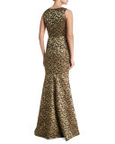 Sleeveless V-Neck Scroll Lace Gown