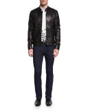 Basic Zip-Up Leather Jacket, Black