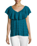 Flutter-Sleeve V-Neck Top, Teal