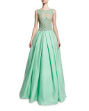 Sleeveless Beaded Ball Gown, Aqua