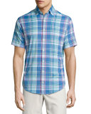 Colt Performance Plaid Short-Sleeve Shirt, Blue