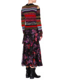 Sleeveless Floral-Print Tiered Midi Dress, Purple/Red/Black