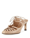 Dixie Patent Lace-Up Mule, Beige