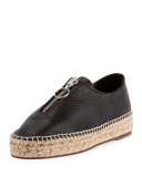 Devon Leather Zip-Front Espadrille, Black