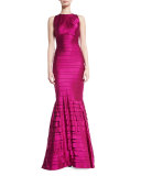 Tiered Stretch Satin Mermaid Gown, Burgundy