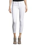 Verdugo Cropped Skinny Jeans w/Side Slits, White