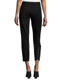 Slim Stretch-Knit Ankle-Zip Pants, Black