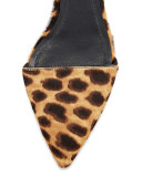Lara Calf-Hair Ankle-Wrap d'Orsay Flat, Black/Natural Leopard