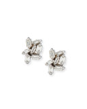 Small White Baguette Diamond Cluster Earrings in 18K White Gold