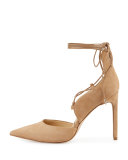 Helaine Suede Lace-Up Pump, Golden Caramel