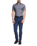 Soccer Ball Print Short-Sleeve Sport Shirt, Navy