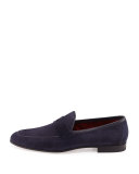 Faux-Lizard Suede Penny Loafer, Navy