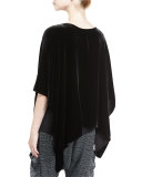 Asymmetric Velvet 3/4-Sleeve Poncho, Black, Plus Size