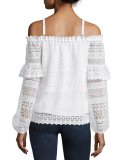 Jordana Cold-Shoulder Lace Blouse, Ivory