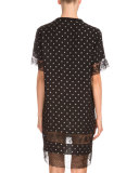 Star-Print Lace-Inset Shift Dress, Black