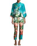 Birds of Paradise Floral-Print Pajama Set, Freshwater