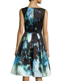 Sleeveless Floral-Print Pleated Dress