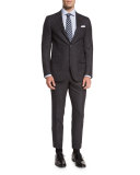 Super 160s Wool Birdseye-Stripe Two-Piece Suit, Gray