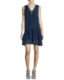 Rory Sleeveless Eyelet Shift Dress, Marine/Noir