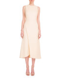 Sleeveless Faux-Wrap Textured Dress, Cream