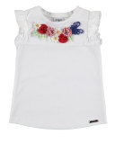 Sleeveless Floral Stretch Jersey Tee, White, Size 3-7
