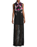 Sleeveless Jersey & Lace Mixed-Media Maxi Dress, Black