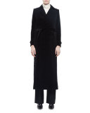 Long Double-Breasted Velvet Trench Coat, Black