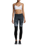 Goddess Colorblock Ribbed Sport Leggings, Butterfly/Black