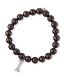 8mm Red Garnet Beaded Bracelet with 14k White Gold Dog Bone Charm