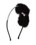 Girls' Fur-Bow Rhinestone Headband, Black