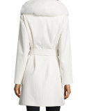 Fur-Collar Belted Wrap Coat